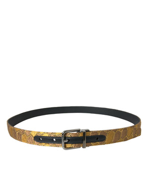 Dolce & Gabbana Gold Leather Jacquard Silver Metal Buckle Belt