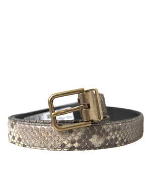 Dolce & Gabbana Brown Python Leather Gold Metal Buckle Belt