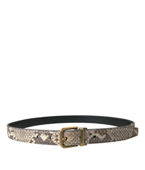 Dolce & Gabbana Brown Python Leather Gold Metal Buckle Belt