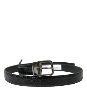 Dolce & Gabbana Black Leather Silver Metal Buckle Belt