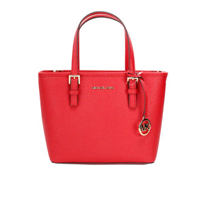 Michael Kors Jet Set Bolso tote XS de cuero rojo brillante con cremallera superior