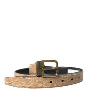 Dolce & Gabbana Beige Exotic Leather Gold Metal Buckle Belt