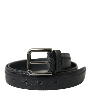 Dolce & Gabbana Black Exotic Leather Silver Metal Buckle Belt