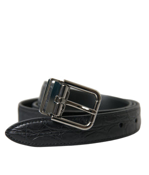 Dolce & Gabbana Black Leather Silver Metal Buckle Belt