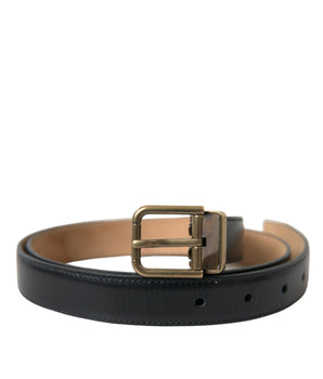 Dolce & Gabbana Black Calf Leather Gold Metal Buckle Belt
