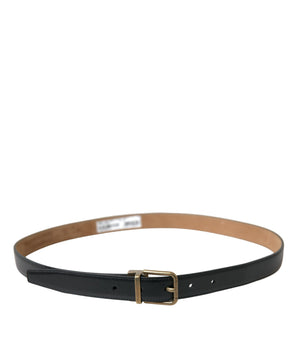 Dolce & Gabbana Black Calf Leather Gold Metal Buckle Belt
