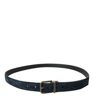 Dolce & Gabbana Blue Suede Leather Gold Metal Buckle Belt