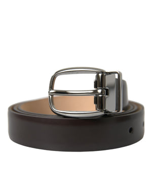 Dolce & Gabbana Dark Brown Leather Silver Metal Buckle Belt