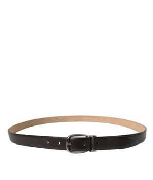 Dolce & Gabbana Dark Brown Leather Silver Metal Buckle Belt