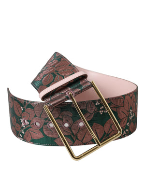 Dolce & Gabbana Multicolor Floral Jacquard Lurex Gold Buckle Belt