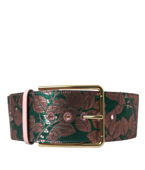 Dolce & Gabbana Multicolor Floral Jacquard Lurex Gold Buckle Belt