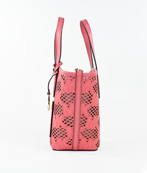 Michael Kors Kimber Small Tea Rose Leather 2-in-1 Zip Tote Messenger Bag Purse