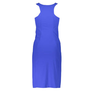 Patrizia Pepe Elegant Blue Crew Neck Dress with Logo Detail