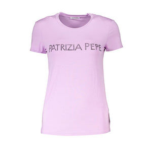 Patrizia Pepe Camiseta morada con cuello redondo y diamantes de imitación