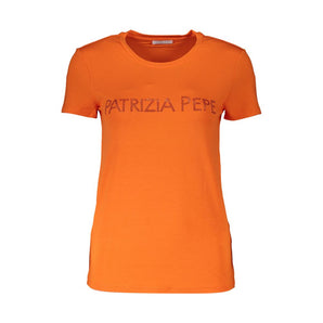 Patrizia Pepe Elegante camiseta naranja con diamantes de imitación