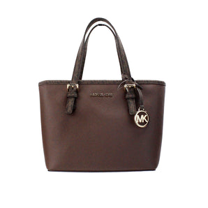 Michael Kors Jet Set Mocha Leather XS Carryall Bolso tote con cremallera superior