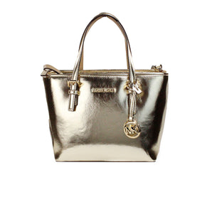 Michael Kors Jet Set Pale Gold Metallic XS Carryall Bolso tote con cremallera superior