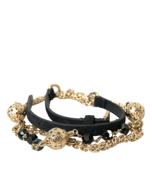Dolce & Gabbana Black Suede Gold Chain Crystal Waist Belt