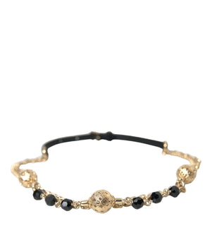 Dolce & Gabbana Black Suede Gold Chain Crystal Waist Belt