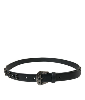 Dolce & Gabbana Black Embellished Leather Engraved Buckle Belt