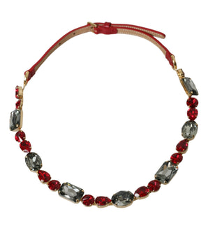 Dolce & Gabbana Red Leather Crystal Chain Waist Belt