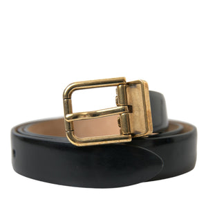 Dolce &amp; Gabbana Elegant Black Leather Waist Belt with Logo Buckle