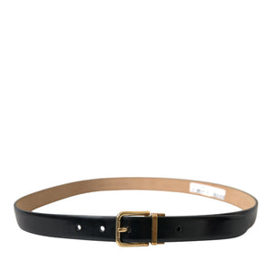 Dolce &amp; Gabbana Elegant Black Leather Waist Belt with Logo Buckle