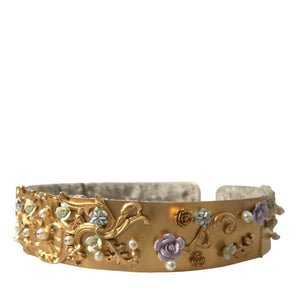 Dolce &amp; Gabbana Elegant Gold-Tone Faux Pearl Floral Belt