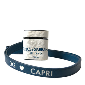 Dolce &amp; Gabbana Estuche de cuero elegante para Airpods en azul y blanco