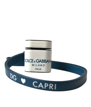 Dolce &amp; Gabbana Estuche de cuero elegante para Airpods en azul y blanco
