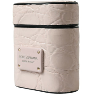 Dolce &amp; Gabbana Light Pink Calf Leather Metal Logo Plaque Airpods Case