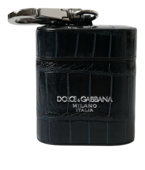 Dolce &amp; Gabbana Black Crocodile Leather Silver Metal Logo Airpods Case