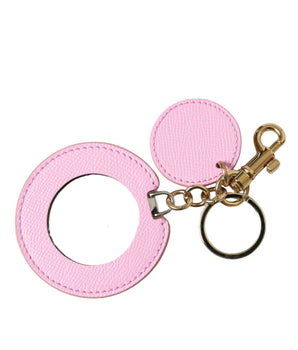 Dolce & Gabbana Pink Calf Leather Gold Metal Logo Print Keyring Keychain