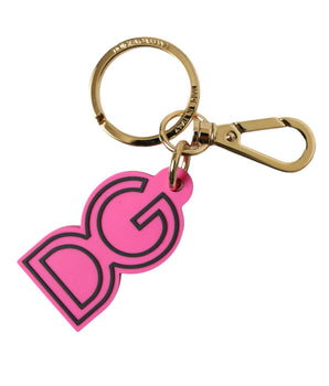Dolce &amp; Gabbana Pink Rubber Gold Tone Metal DG Logo Keyring Keychain