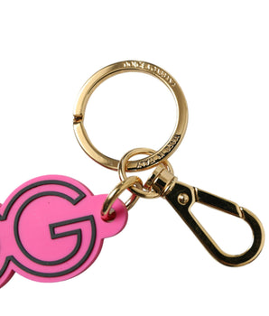 Dolce &amp; Gabbana Pink Rubber Gold Tone Metal DG Logo Keyring Keychain
