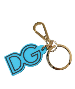 Dolce &amp; Gabbana Blue Rubber Gold Tone Metal DG Logo Keyring Keychain
