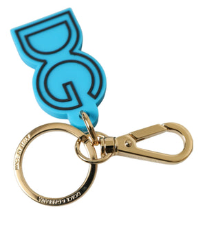 Dolce &amp; Gabbana Blue Rubber Gold Tone Metal DG Logo Keyring Keychain