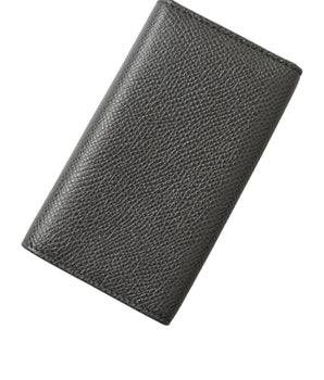 Dolce & Gabbana Gray Leather Silver Metal Logo Plaque Trifold Keyring