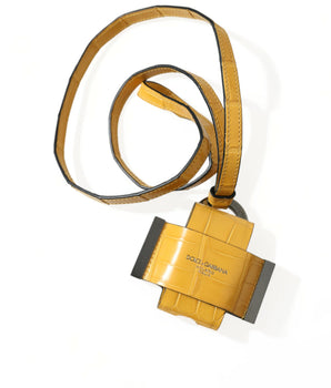 Dolce & Gabbana Yellow Crocodile Leather Logo Print Lanyard Keychain