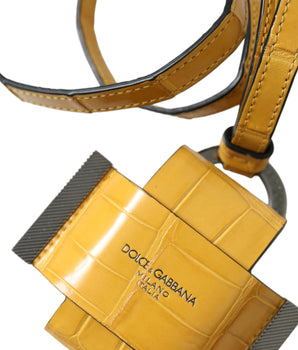 Dolce & Gabbana Yellow Crocodile Leather Logo Print Lanyard Keychain