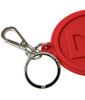Dolce &amp; Gabbana Red Rubber DG Logo Silver Brass Metal Keyring Keychain