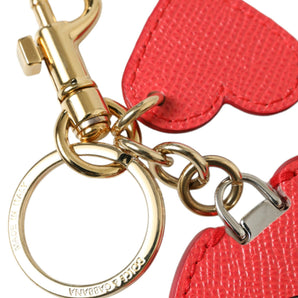 Dolce & Gabbana Elegant Red Leather Keychain with Gold Accents