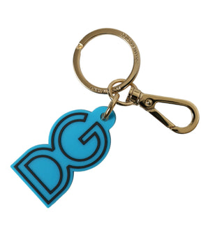 Dolce &amp; Gabbana Blue Rubber Gold Tone Metal DG Logo Keyring Keychain