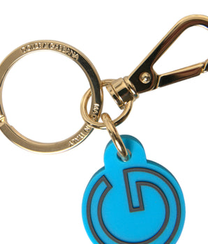 Dolce &amp; Gabbana Blue Rubber Gold Tone Metal DG Logo Keyring Keychain