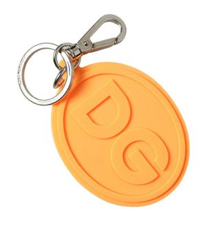 Dolce &amp; Gabbana Orange Rubber DG Logo Silver Brass Metal Keyring Keychain