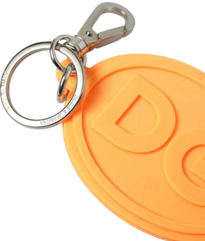 Dolce &amp; Gabbana Orange Rubber DG Logo Silver Brass Metal Keyring Keychain