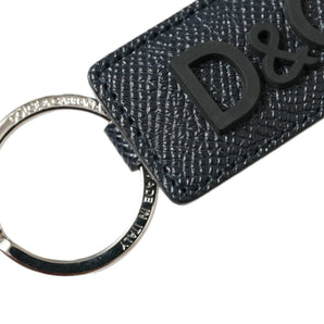 Dolce &amp; Gabbana Elegant Leather Keychain in Black &amp; Silver