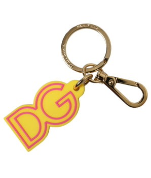Dolce &amp; Gabbana Yellow Rubber Gold Tone Metal DG Logo Keyring Keychain