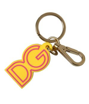 Dolce &amp; Gabbana Yellow Rubber Gold Tone Metal DG Logo Keyring Keychain