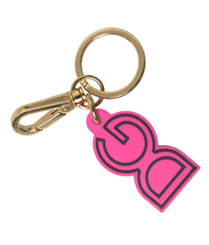 Dolce &amp; Gabbana Pink Rubber Gold Tone Metal DG Logo Keyring Keychain